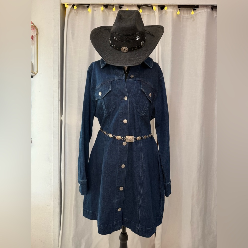 Dark Wash Denim Long Sleeve Dress